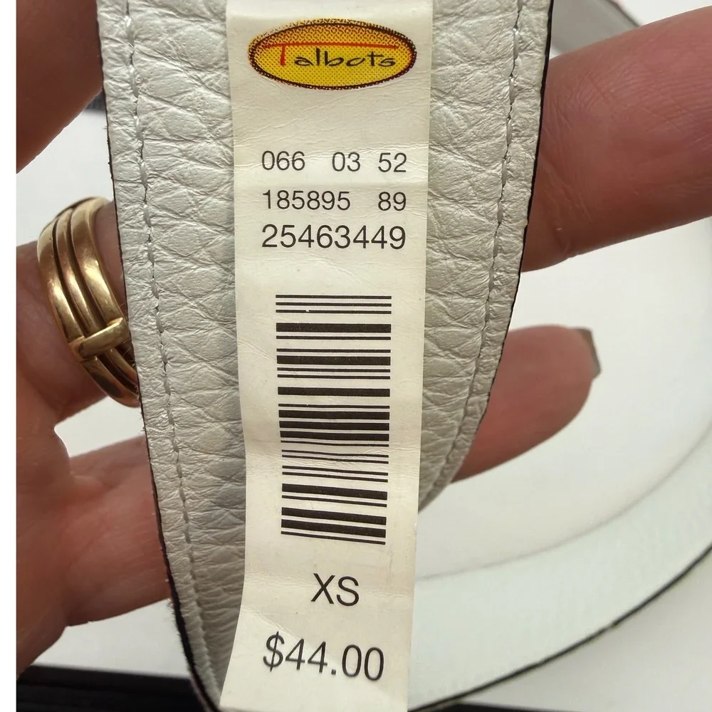 Talbots Womens XS White Leather Fabric Abstract Print Belt Silver Stud Closure